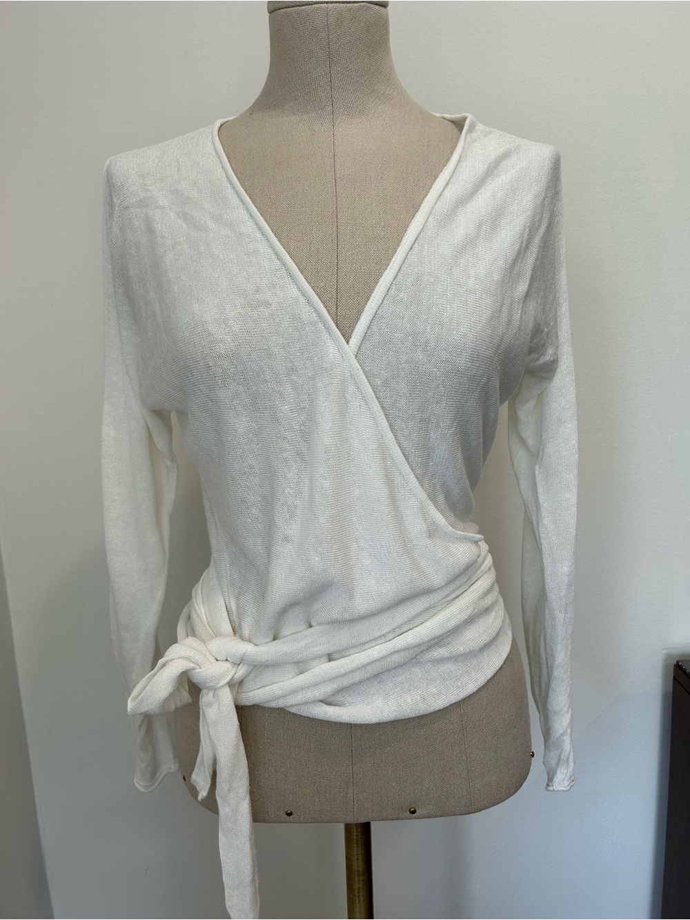 J CREW - Linen Blend V-Neck Wrap Tie Waist Top Size XS